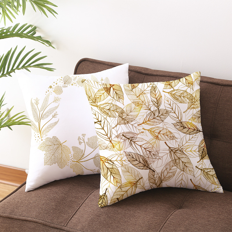 2024 New Nordic Sofa Pillow Case Golden Leaf Peach Leather Pillow Cushion Cover Shopee Household Products