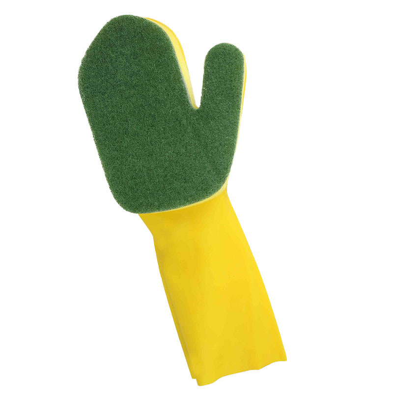 Cleaning gloves housework green scouring pad dishwashing cloth gloves household cleaning latex rubber waterproof