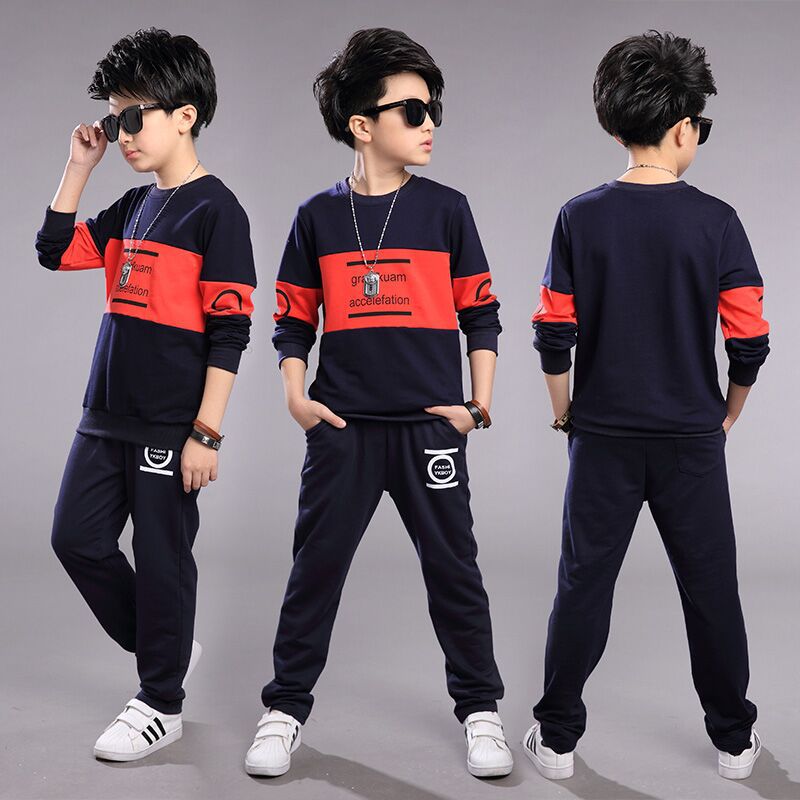 [Top + pants] boys' spring clothes suit children's long-sleeved T-shirt spring and autumn middle and big children boys' clothes two-piece suit
