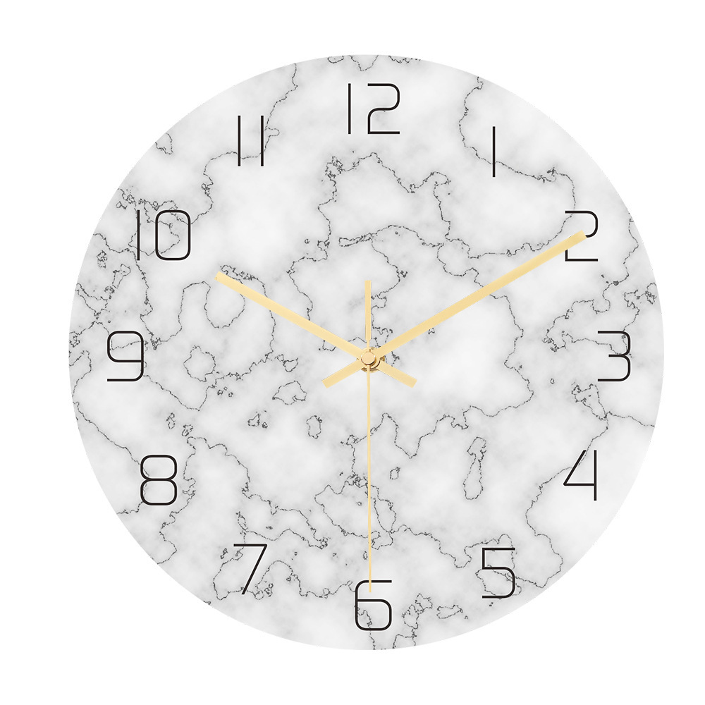 CLOCK014 創意簡約大理石掛鍾亞克力材質UV打印時鐘客廳裝飾