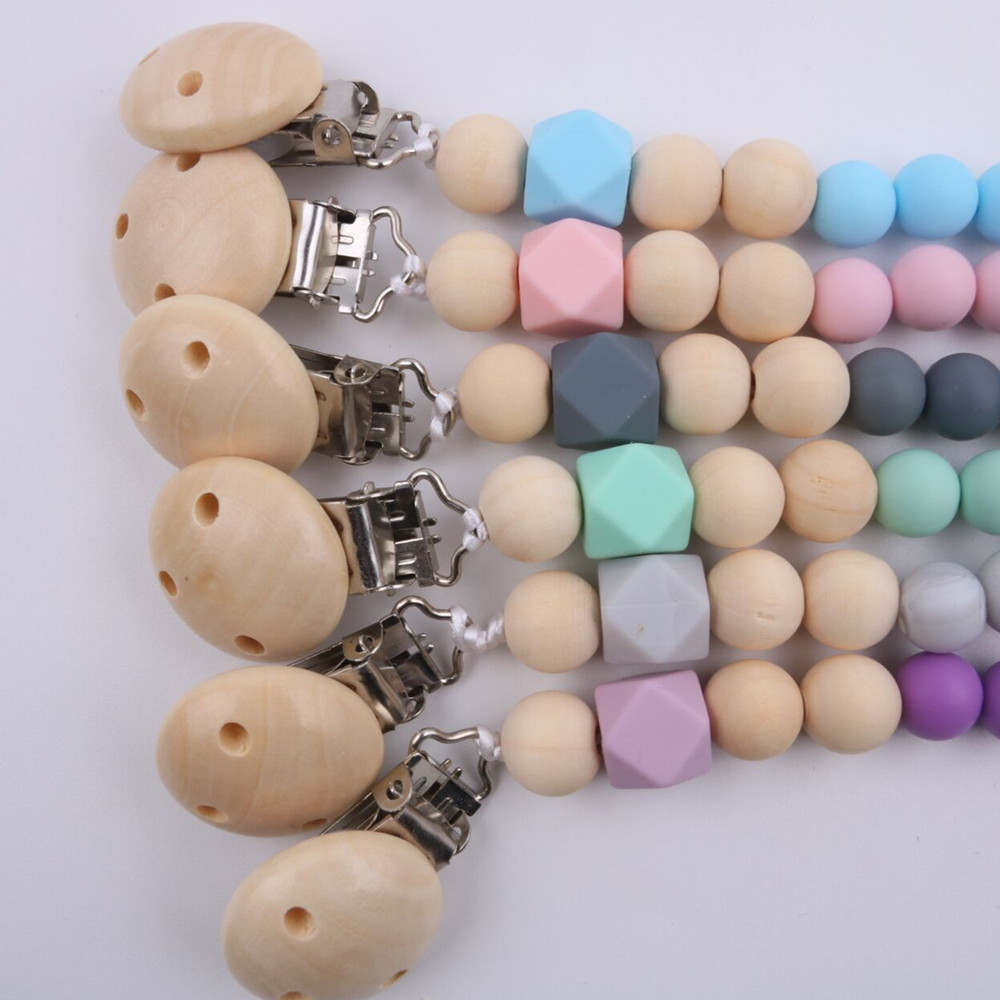 Foreign trade hot silicone Wood pacifier chain baby pacifier clip anti-drop chain Diy baby molars toys