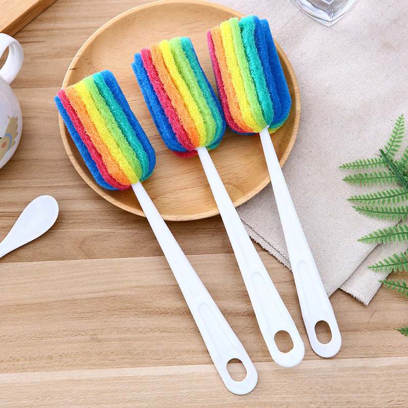 Creative colorful sponge long handle Cup brush cleaning brush milk bottle brush sponge brush Cup brush long bottle brush