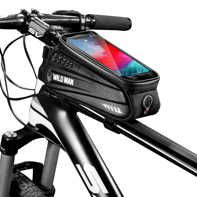 WILD MAN hard shell bicycle bag front beam bag mountain bike mobile phone touch screen upper tube bag saddle bag riding equipment