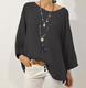 Spot 2023 Cross-border European and American Foreign Trade Women's Top Solid Color Cotton and Linen Round Neck Raglan Sleeve Nine-sleeve Blouse