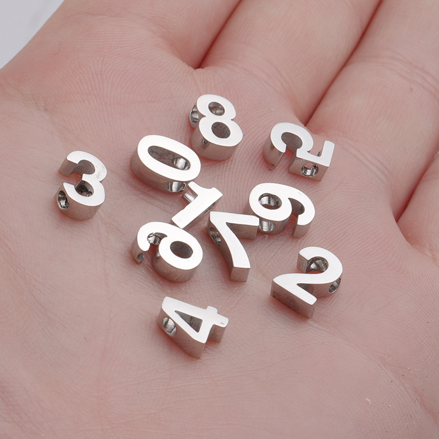 Cross-border hot sale stainless steel mirror digital small hole beads 0-9 jewelry accessories DIY Arabic digital Beads pendant