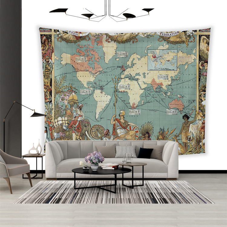 Factory direct Amazon hot World Map tapestry European and American style bedroom wall decoration background cloth