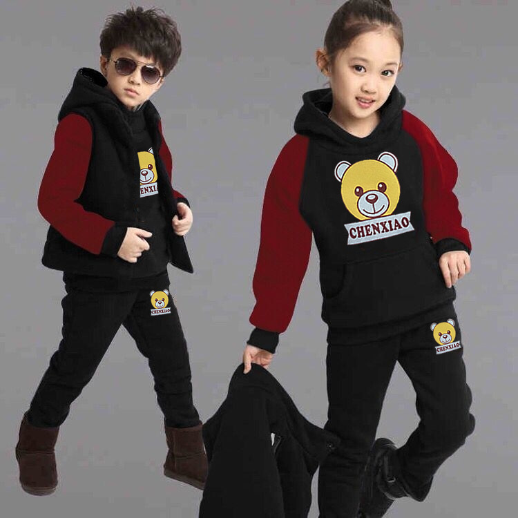 [Jacket + Pants + Vest] Children's Autumn and Winter Suit Boys and Girls Sweater plus velvet warm three-piece children's clothing