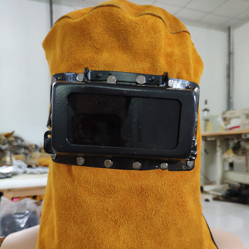 Head-mounted labor protection welding cap fireproof cowhide welding mask double-flip welding welder splash cap face neck