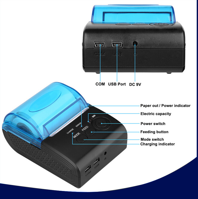 58mm Bluetooth 4.0 Portable Thermal Printer Portable Wireless Printer Portable Printer