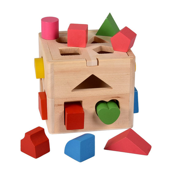 Montessori early education ten three-hole intelligence box educational toys wooden children's shape matching color cognitive building blocks
