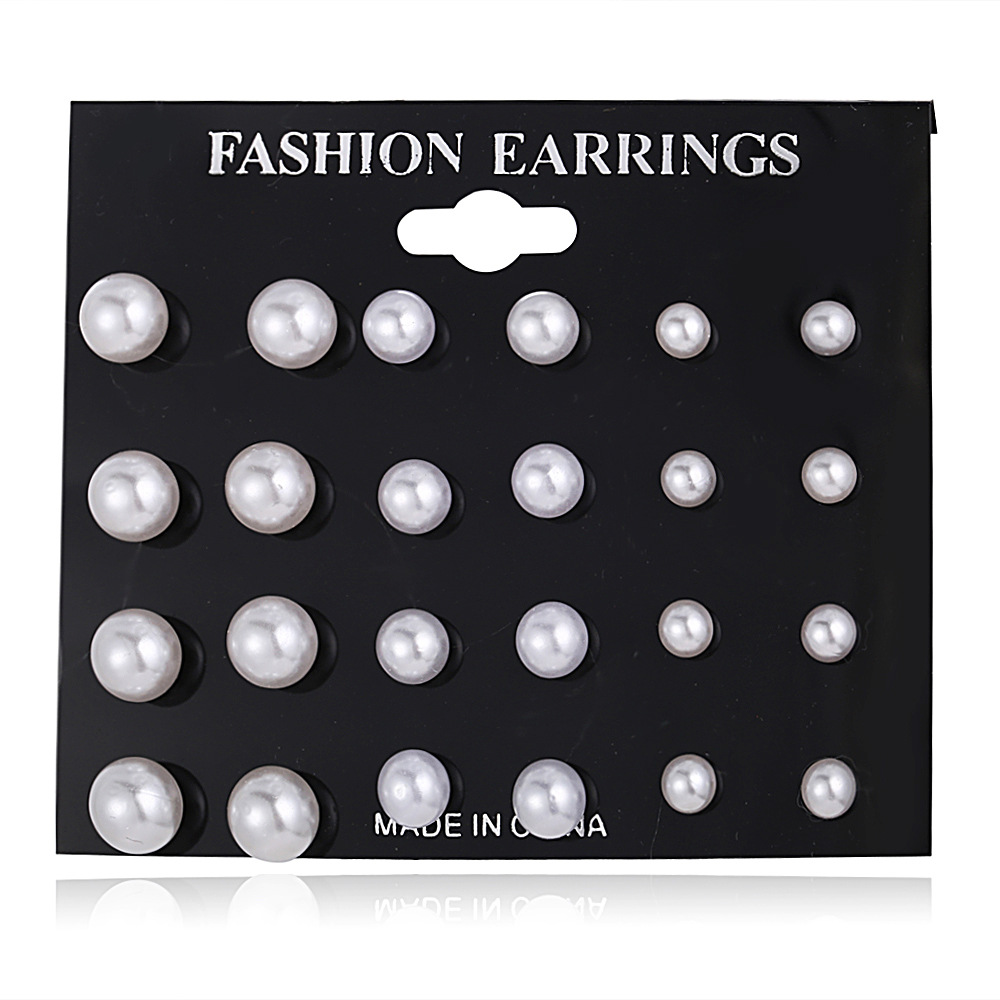 Europe and the United States cross-border new artificial pearl earrings set 12 pairs of classic retro simple temperament fashion earrings