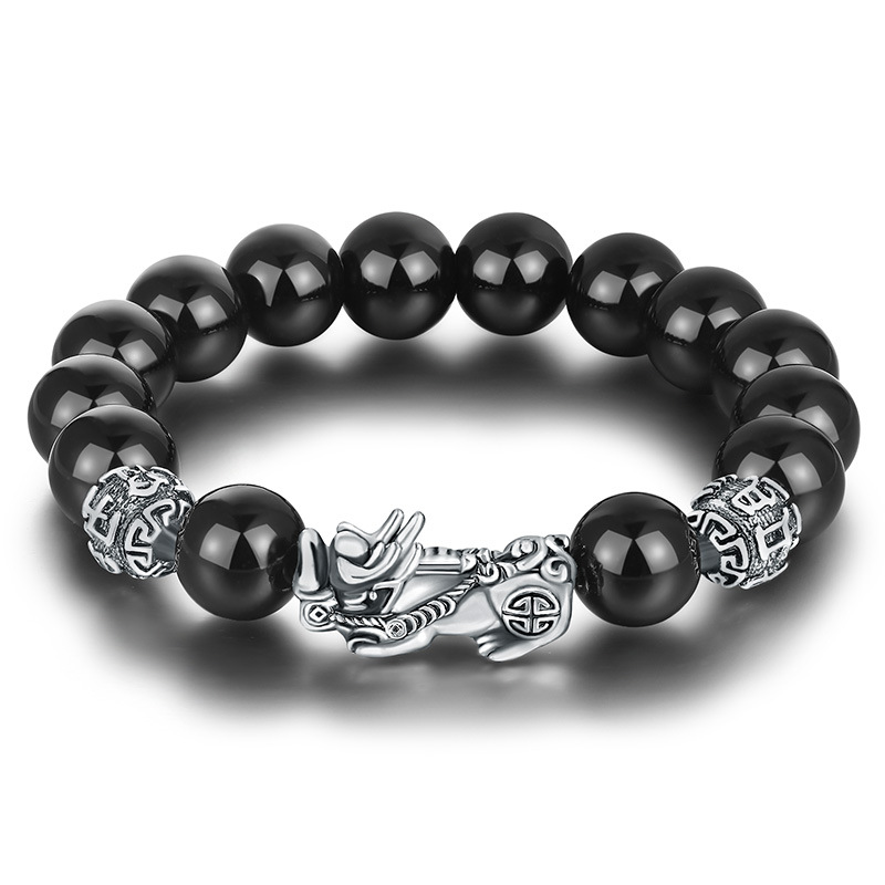 Bracciale unisex in argento sterling coraggioso, retro in argento tailandese, perline mantra a sei caratteri, gioielli, fortuna_voghion.com