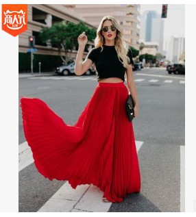 Summer 2021 new European and American style plus size mid-high waist pleated skirt women's large swing long skirt pleated long skirt