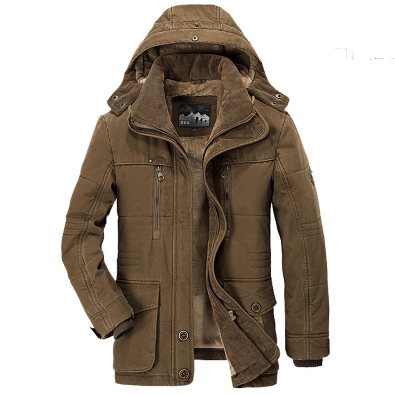 2021 European size Amazon winter New Business casual multi-pocket hooded men's thick men's cotton-padded 13029