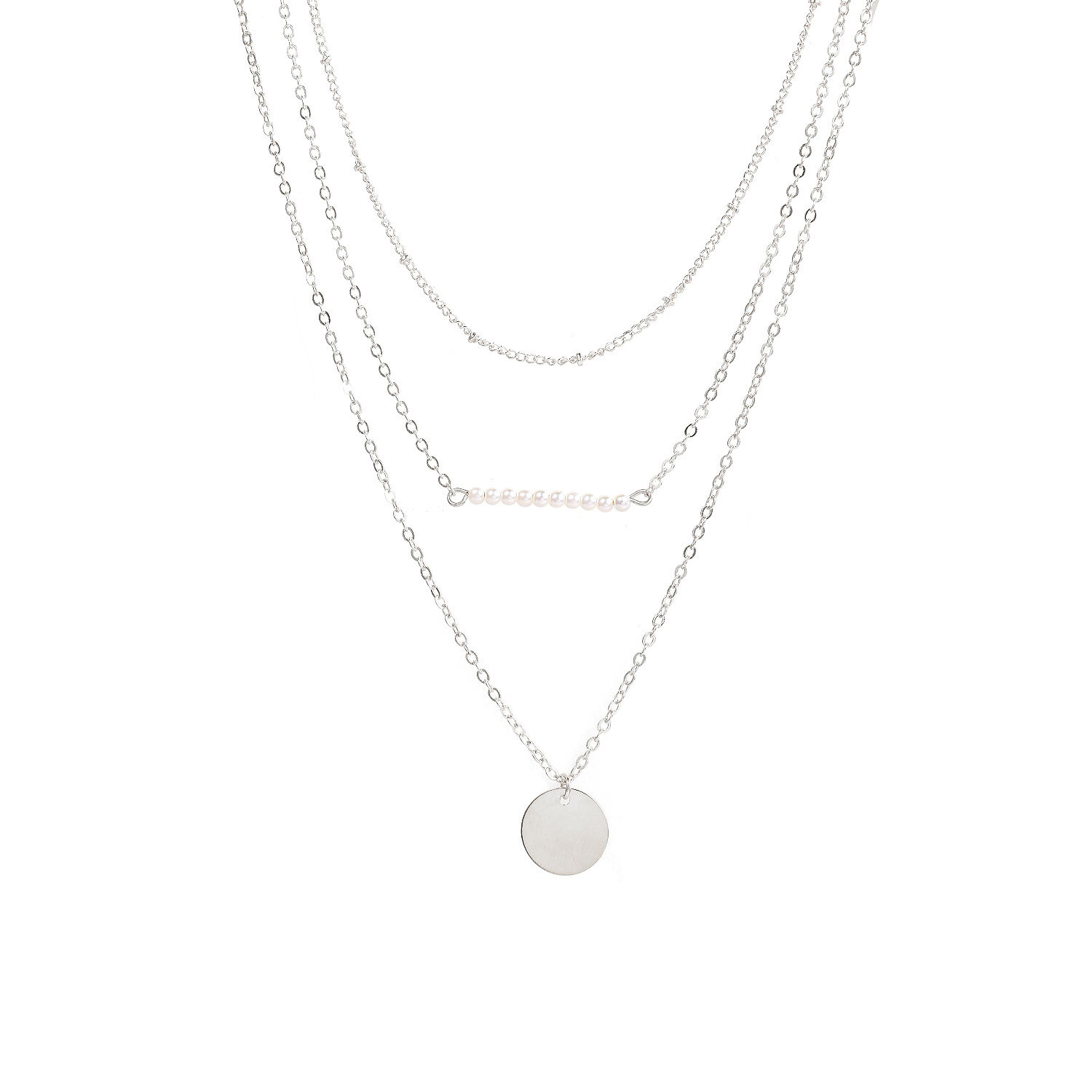 European and American foreign trade hot new copper bead chain Pearl round sequin multi-layer set short necklace