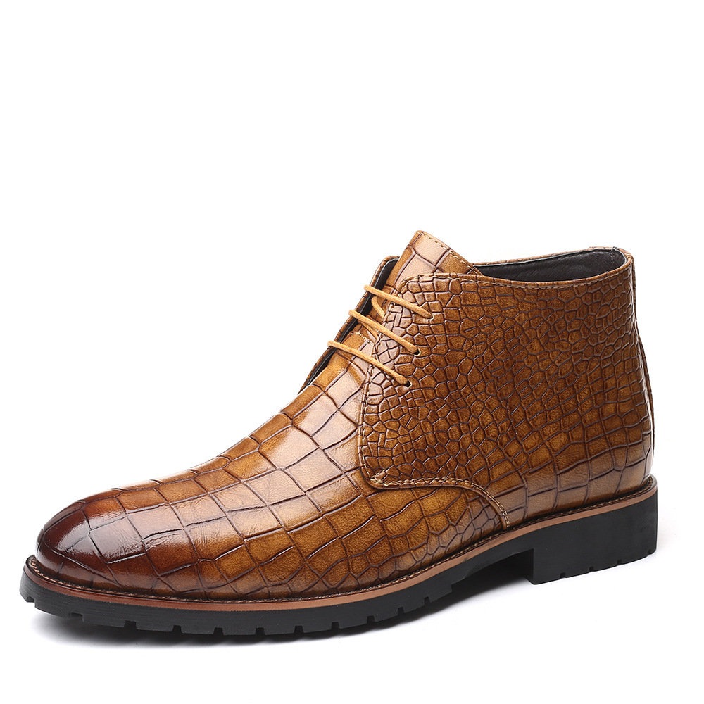 New Men's Pointed Toe Casual Shoes Men's Leather Boots Front Lace-up Martin Boots Large Size Men's Shoes Cross-border Foreign Trade Leather Shoes
