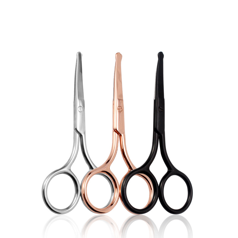 Stainless steel nose hair scissors hair trimming knife round head elbow beauty eyebrow beard scissors eyebrow scissors