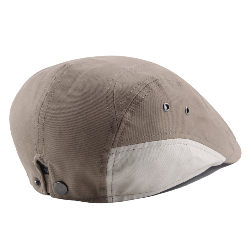 British style color matching short brim forward cap metal vent back wall opening buckle adjustment beret young men's newsboy cap