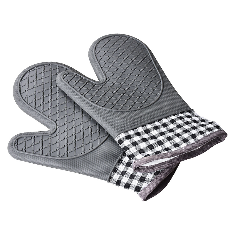 Silicone Oven Microwave Heat Insulation Baking Gloves Cotton Thickened Prellis Kitchen Heat Protection and High Temperature Resistance