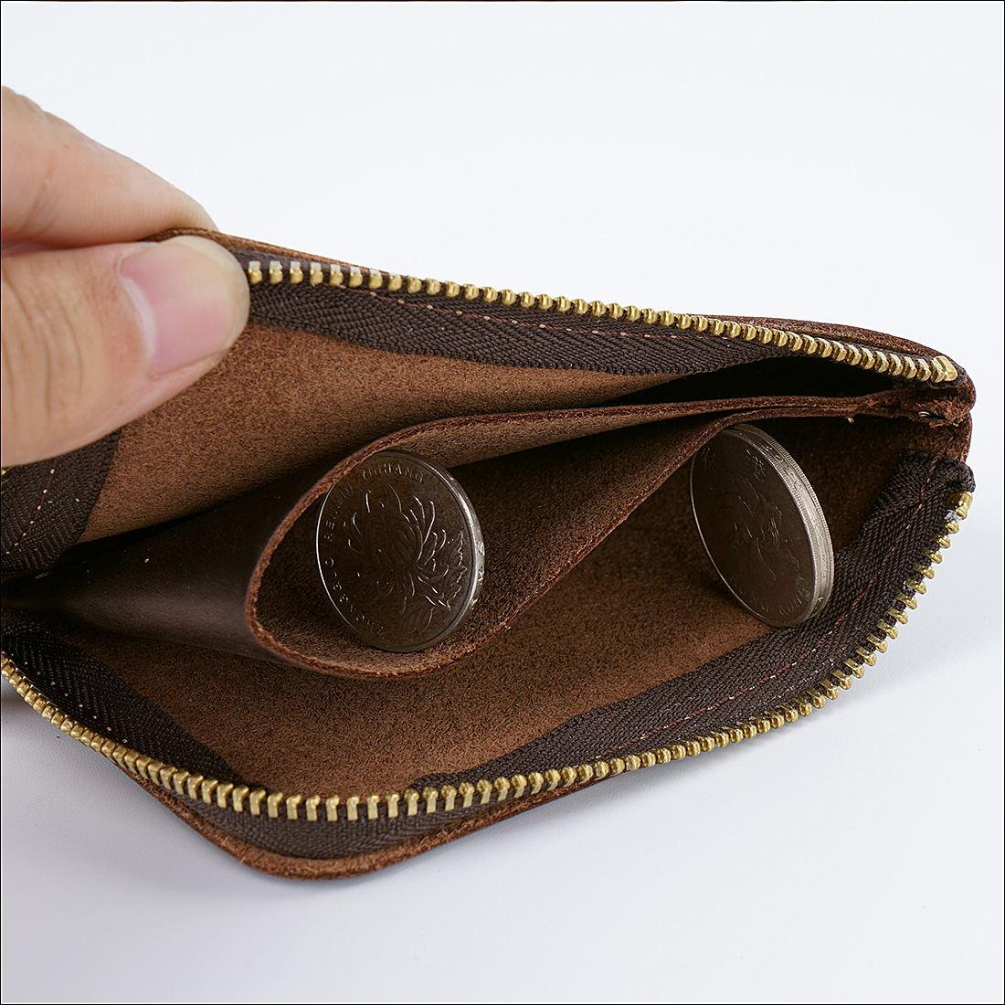 Simple Handmade Genuine Leather Card Bag Short Vintage Crazy Horse Leather Zipper Wallet Head Layer Cowhide Wallet Foreign Trade Spot