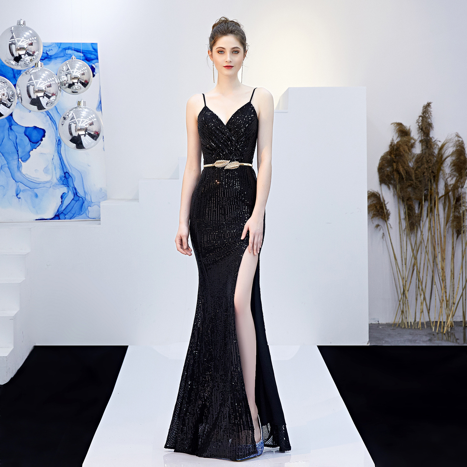 16276# Fairy Fantasy Celebrity Party Sexy Long Slim Toast Performance Fishtail Dress Evening Dress