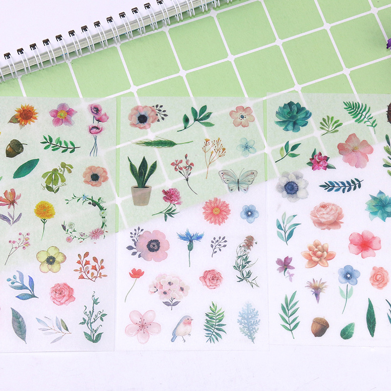 Lifelike original creative hand account stickers gorgeous color flowers plant watercolor fresh material and paper stickers 6