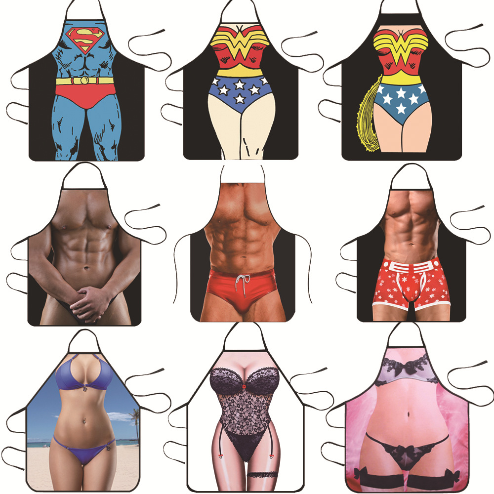 Cross-border supply Amazon best selling creative funny personality printed apron muscle men sexy apron manufacturers supply