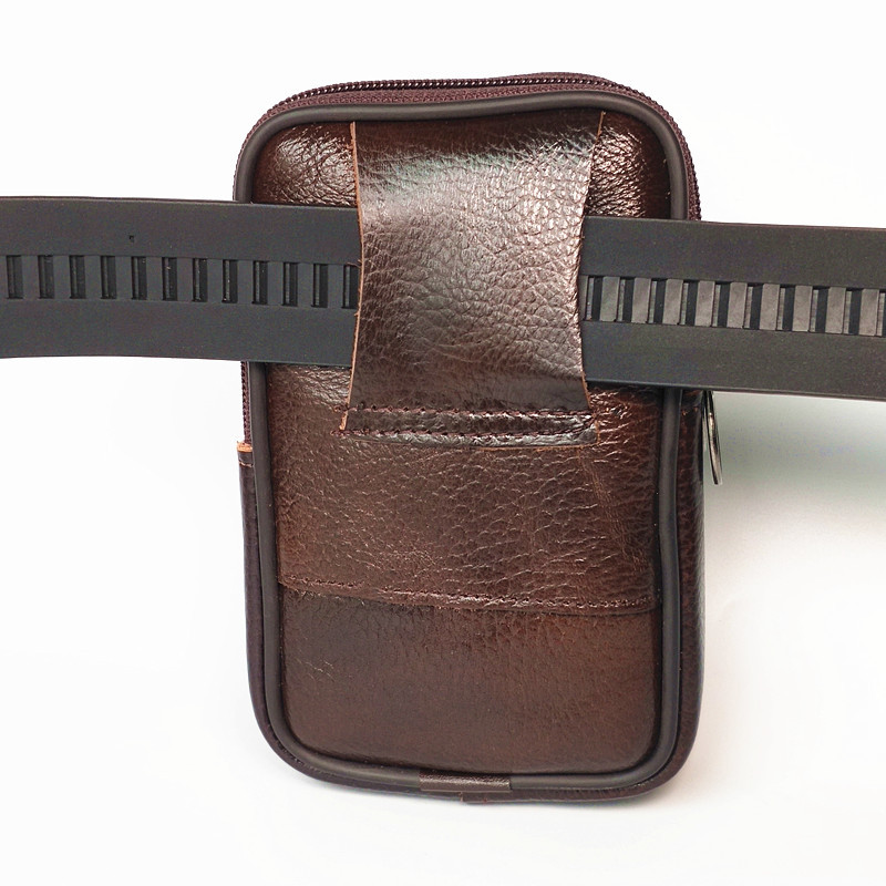 Construction site men wear leather belt waist bag mobile phone bag head layer cowhide horizontal vertical 6.5 inch men's waist bag wholesale