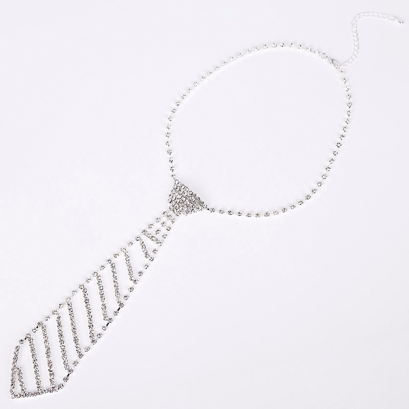 European and American jewelry rhinestone tie long necklace women's bow tie fashion Diamond clothing tie necklace N072