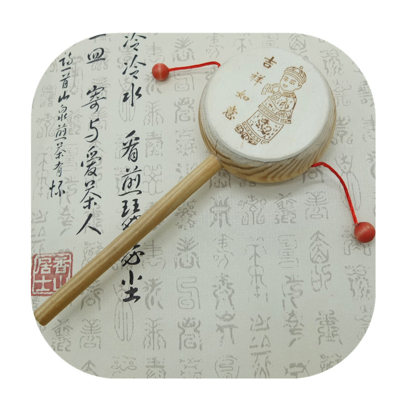 Wooden rattle small size wooden drum wooden children's hand drum printing wholesale wooden toys