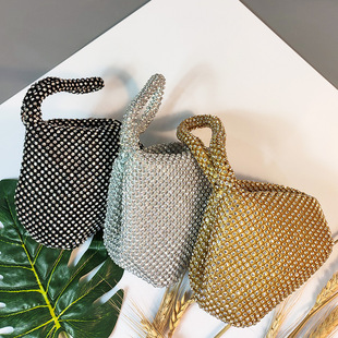 Vintage Full Diamond Mine Bag Triangle Round Portable Small Bag for Dinner Women's Portable Soft Bag Flash Diamond Dumpling Handbag