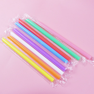 Disposable large diameter plastic suction bubble tea cup straw length 19.5*1cm color black white thick straw