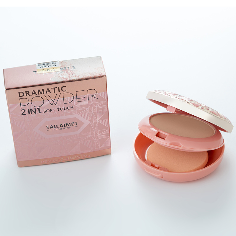 Taleme tlm durable waterproof concealer double dry double use brightening oil control powder cake does not take off makeup moisturizing white powder cake