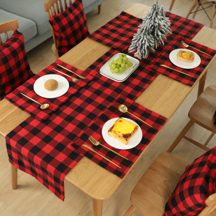 Haobei foreign trade new Christmas decoration supplies plaid cloth placemat dining table knife fork plate placemat Plaid tablecloth