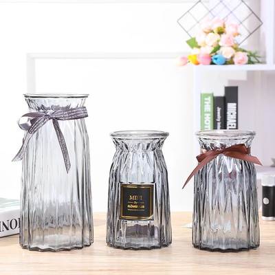 Wholesale transparent colored glass vase living room ornaments flower arrangement hydroponic rich bamboo gypsophila dried flower