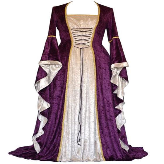 2023wish AliExpress gold velvet bell sleeve retro medieval European court Long and floor skirt
