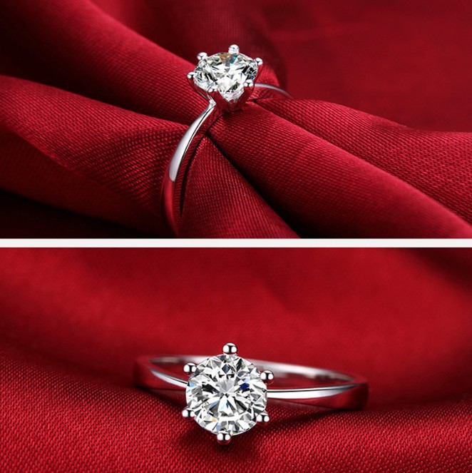 Shake Voice Fast Hand Live Star Fashion Women's Diamond Ring Six-claw 1 karat Couple Women's Ring Opening Wedding Ring