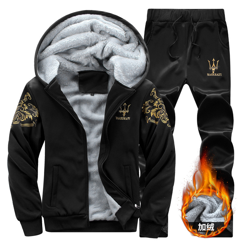 Winter plus velvet sweater suit men's thickened plus hooded casual coat men's sports suit men's one-piece hair generation
