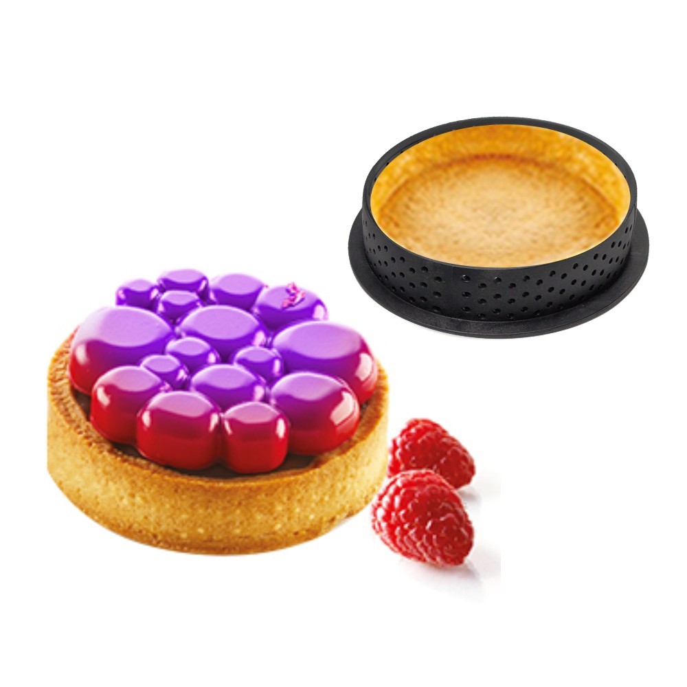 Round Tower Ring Black Plastic Tart Ring Round Cutting Mold with Holes Mousse Mesh Cake Ring Acrylic Stamped Cheese