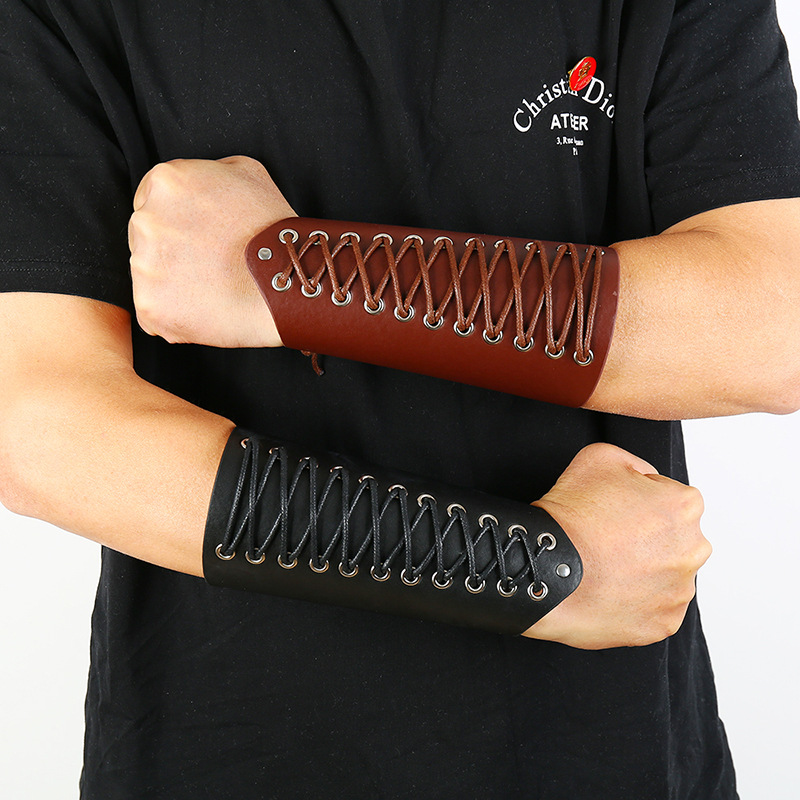 European and American New Rock Punk Wide Leather Bracelet Simple Wax Woven Leather Wrist Bracelet with Motorcycle Riding Arm