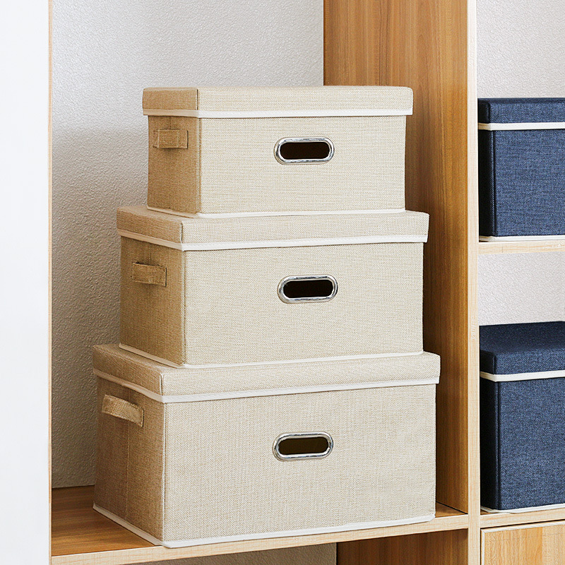 新款棉麻布艺收纳盒衣物储物箱居家可提手杂物整理收纳盒折叠箱