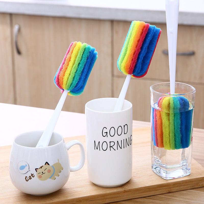 Creative colorful sponge long handle Cup brush cleaning brush milk bottle brush sponge brush Cup brush long bottle brush