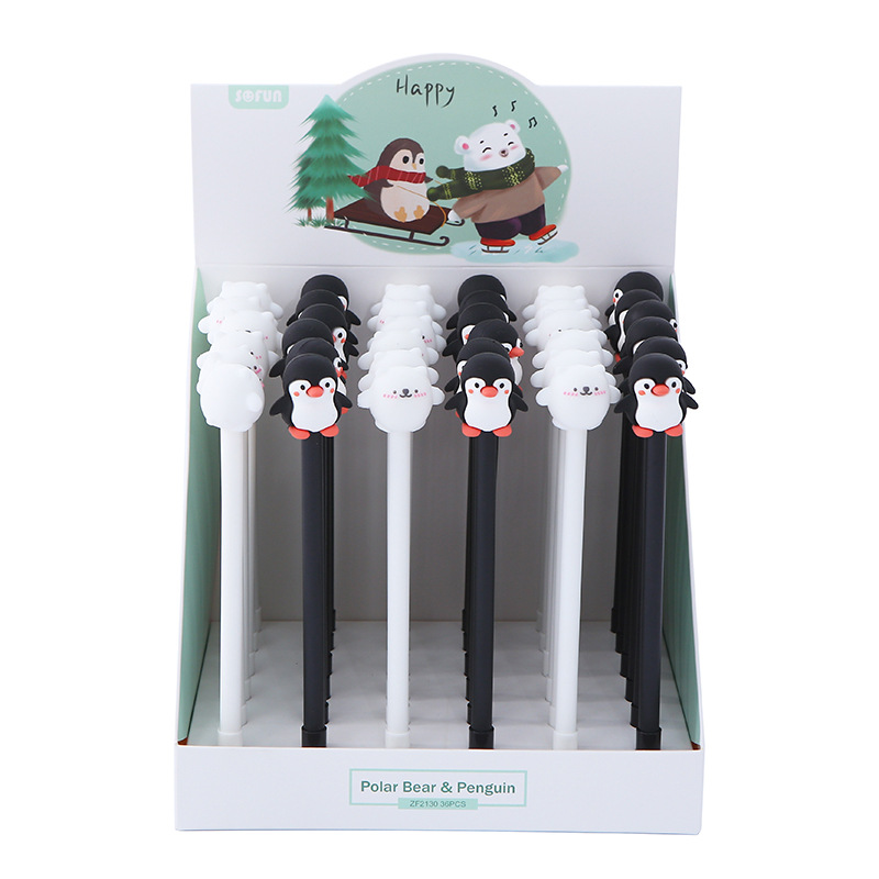 ZF2130 Korean cartoon penguin silicone gel pen cute black and white animal soft glue signature pen office wholesale