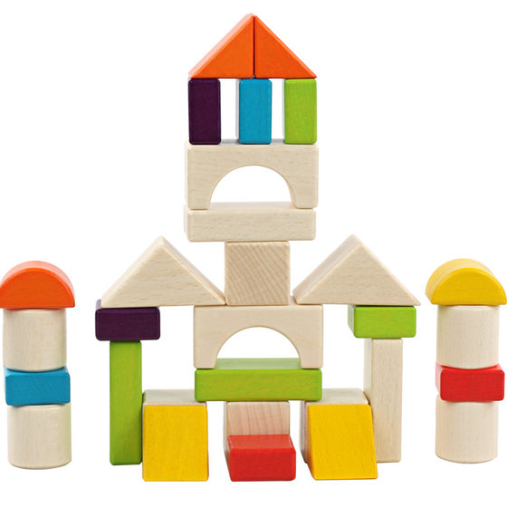 Children's Wooden 30-grain Colorful Wooden Boxed Building Blocks Beech Shape Cognitive Block Pile Early Education Educational Toys