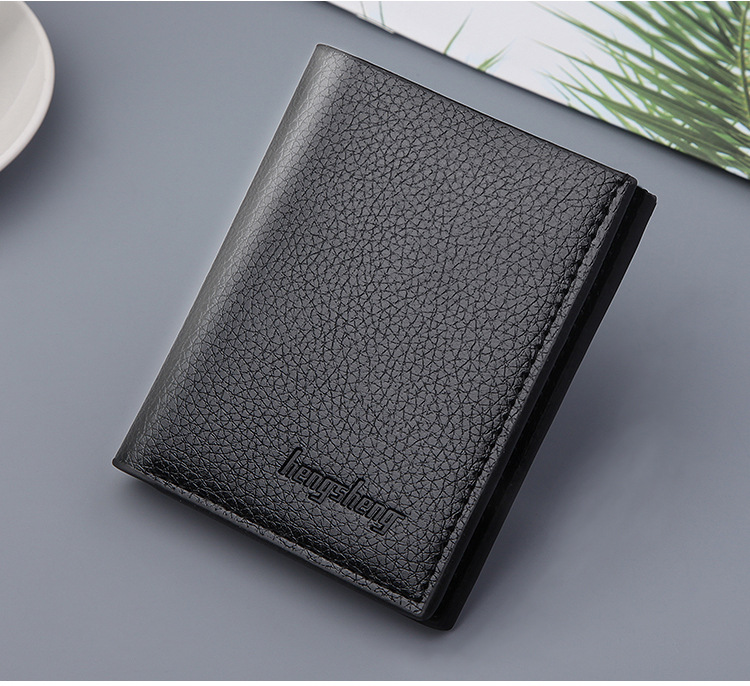 New men's wallet short litchi pattern wallet multifunctional thin money clip Korean trend gold clip wholesale_voghion.com