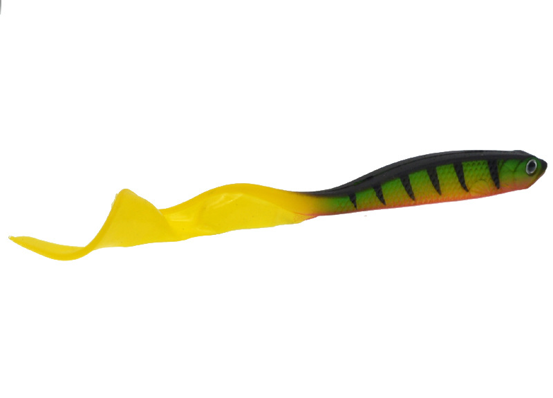 Open belly fish long coil tail soft bait Luya bait green leopard print fake bait empty freshwater fishing gear proposed bait