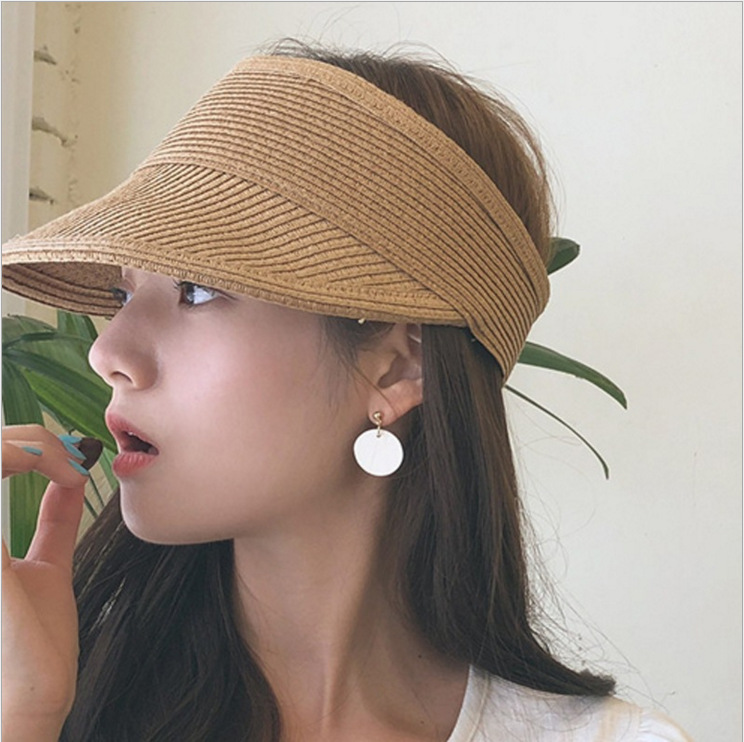 Japanese style breathable cotton paper grass empty top cool hat summer solid color sun protection sun hat foldable no top all-match sun hat