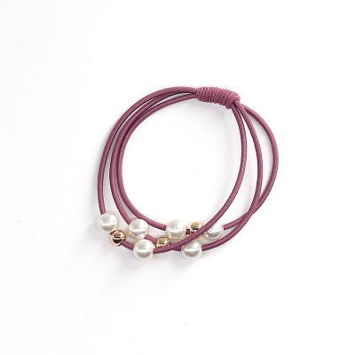 Korean Style Tie Head Rope Elegant Pearl Leather Cover Tie Hair Multi-Layer Elastic Rubber Band Hair Rope Hair Band Ball Head 9 Beads