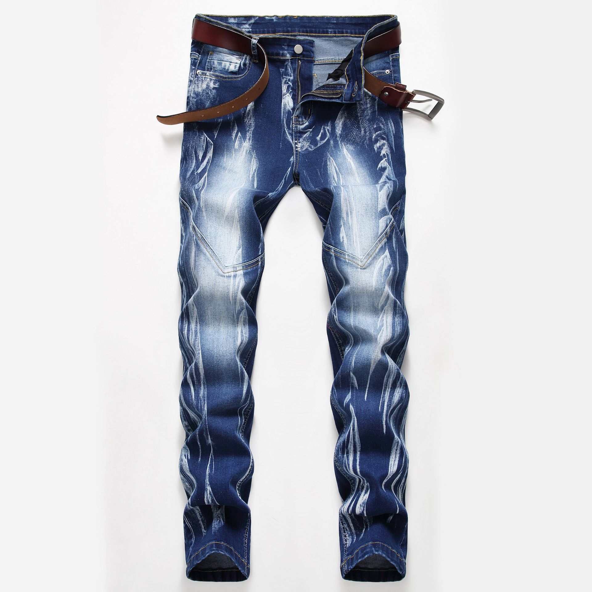 Cross-border supply 2019 stretch tricolor jeans men's European and American foreign trade Amazon straight tube washed white men's pants