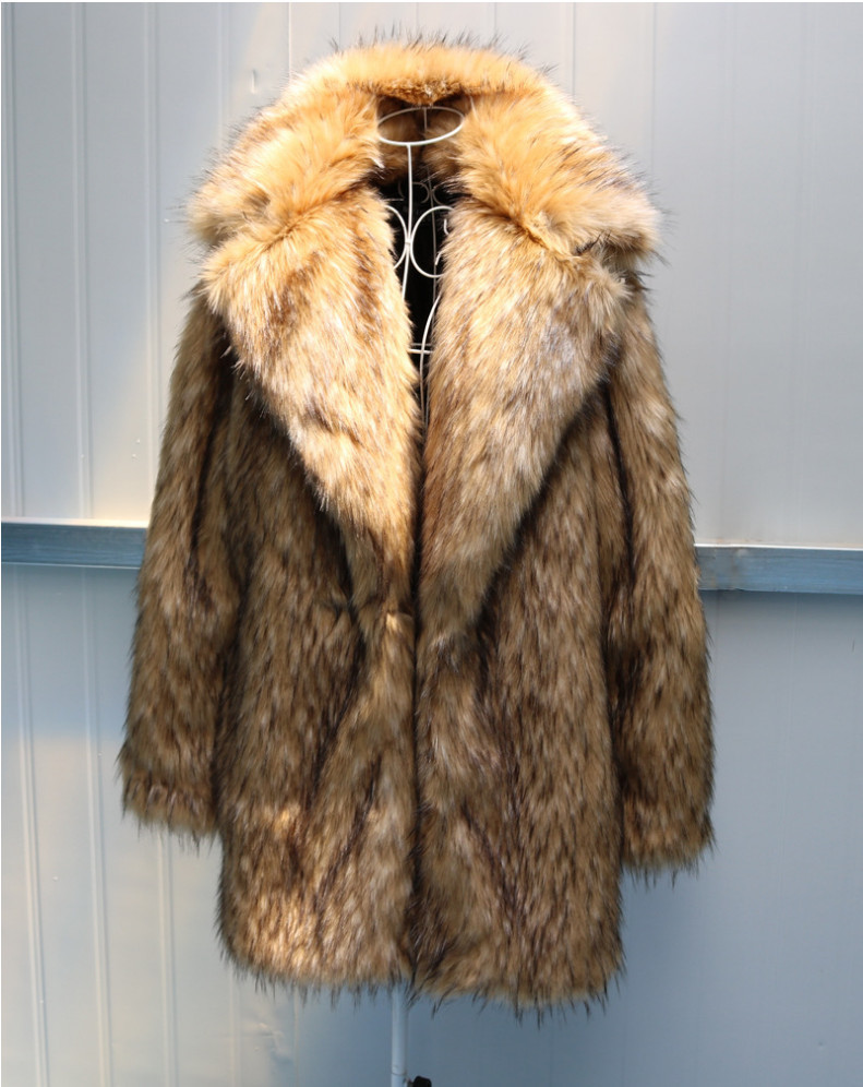 European and American manufacturers wholesale men's fur coat imitation raccoon fur long coat thickened warm suit collar artificial fur